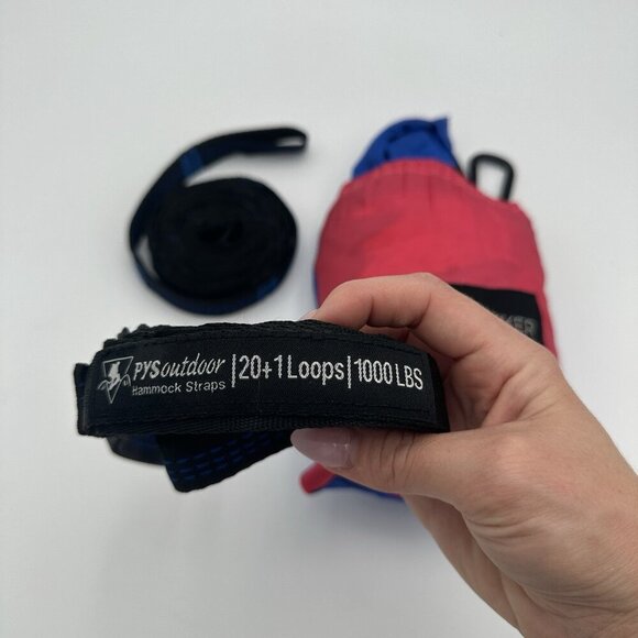 ECO Trekker Pink Blue Travel Hammock With 2 Straps & 2 Carabiners 300lb Limit‎ - Picture 2 of 3